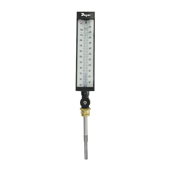 Industrial thermometer, range 30 to 240 Degrees F (0 to 115 Degrees C).